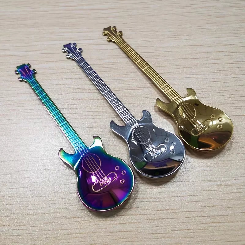 Stainless Steel Guitar & Heart-Shaped Coffee Spoon | Colorful Teaspoon for Coffee, Tea & Desserts