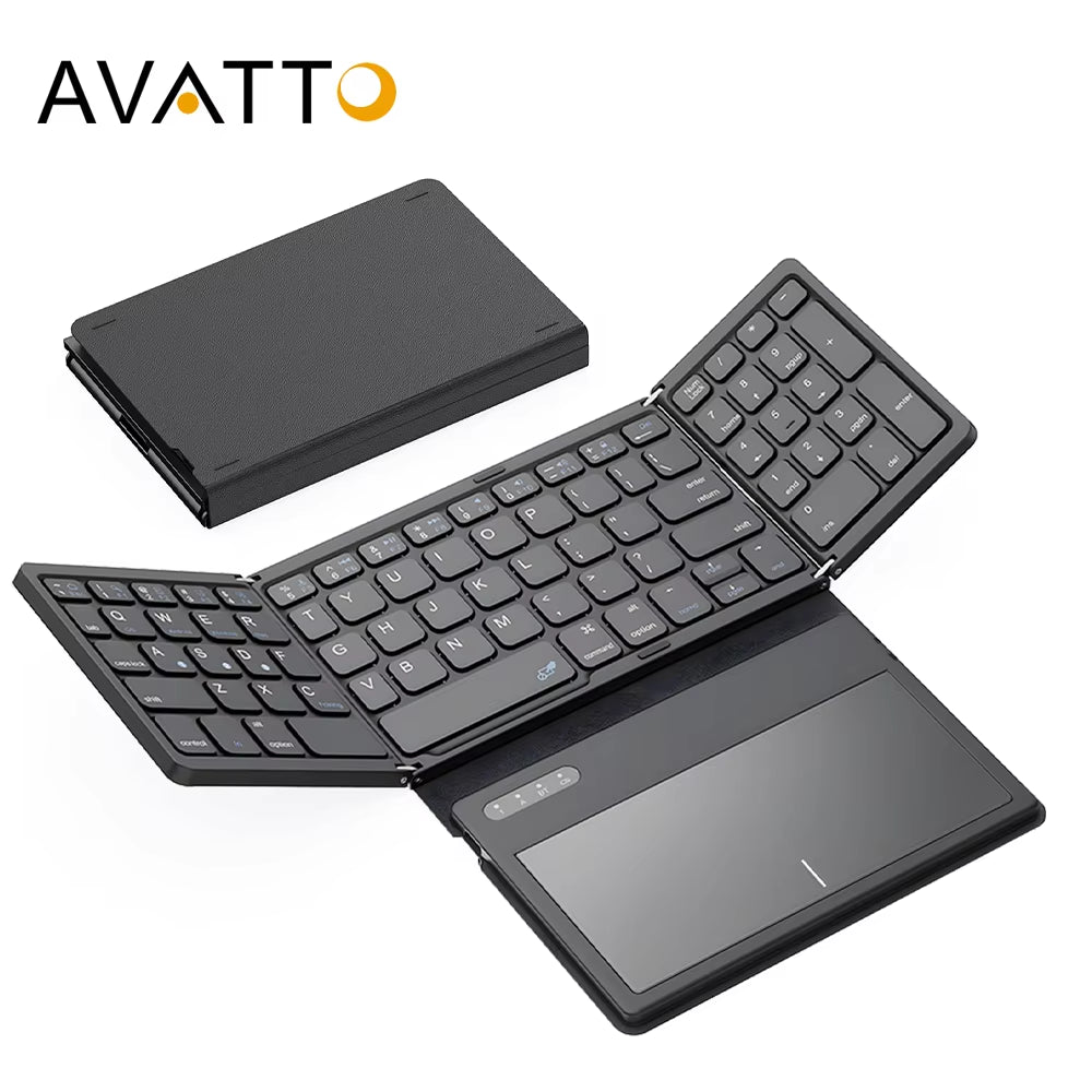 Portable Quadruple Folding Wireless Bluetooth Keyboard with Built-in Touchpad – For Windows, Android, iOS, Tablets, iPads, Phones