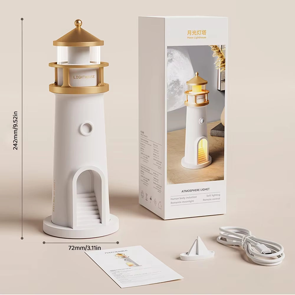 ✨ Moonlight Projection Lighthouse – Motion Sensor, Dimmable Night Lamp with Bluetooth Speaker | Relaxing Ambience, Music & Timer | Perfect Christmas & Birthday Gift!