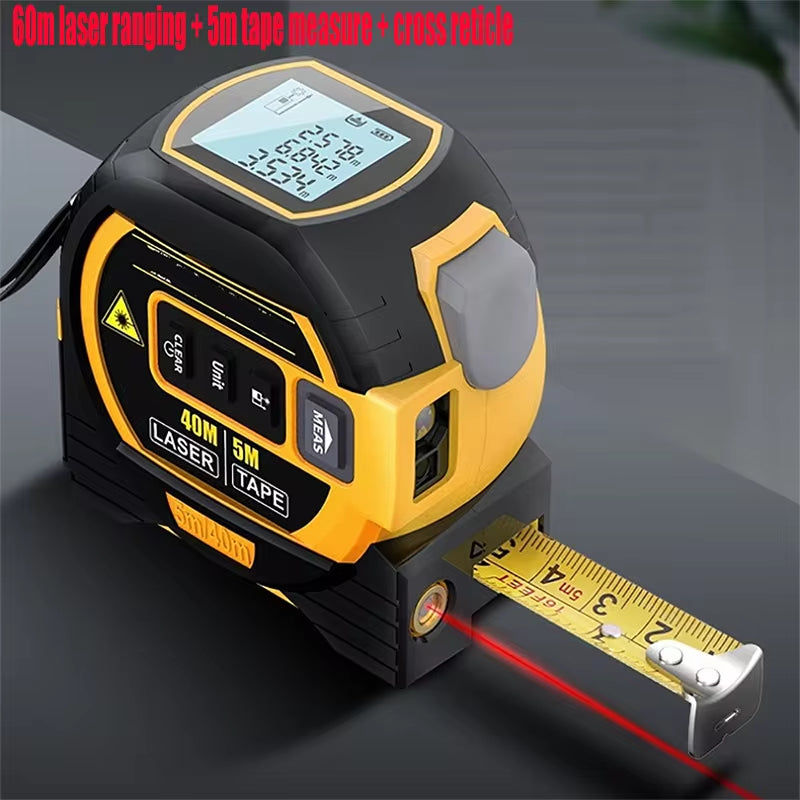 3-in-1 Laser Tape Measure | High-Precision Digital Laser Distance Rangefinder with Infrared and Cross Marking Line