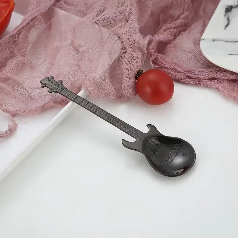 Stainless Steel Guitar & Heart-Shaped Coffee Spoon | Colorful Teaspoon for Coffee, Tea & Desserts