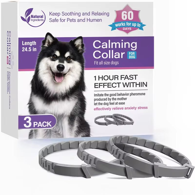 3/4 Pack Dogs Calming Pheromone Collars | Relieve Anxiety for Pets | Adjustable Comfortable Collar for Puppy, Kitten, Large Dogs