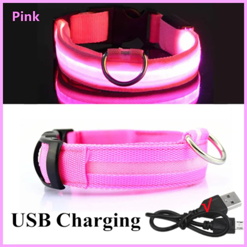 LED Glowing Dog Collar – Adjustable, Rechargeable, Flashing Light for Night Safety & Anti-Lost Protection