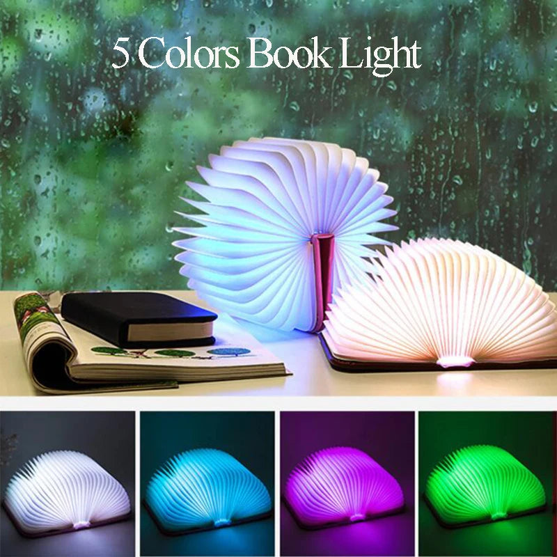 LED Foldable Book Light – Creative Wooden Rechargeable Night Lamp, Perfect Gift for Kids & Book Lovers