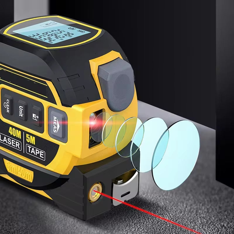 3-in-1 Laser Tape Measure | High-Precision Digital Laser Distance Rangefinder with Infrared and Cross Marking Line