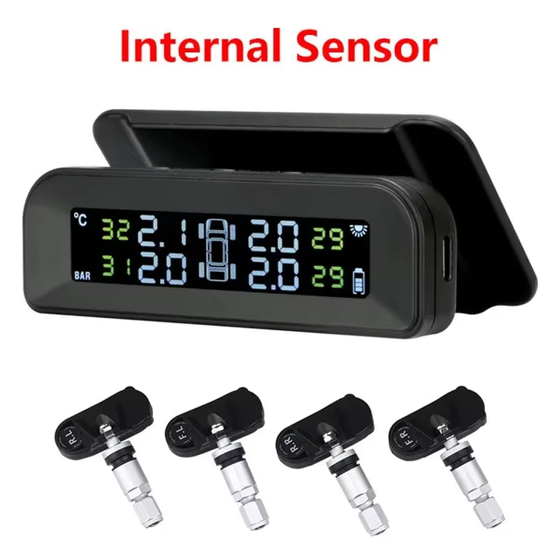 2023 Solar-Powered Wireless TPMS – LCD Display, Auto Brightness Adjustment, Real-Time 4-Tire Pressure & Temperature Monitoring