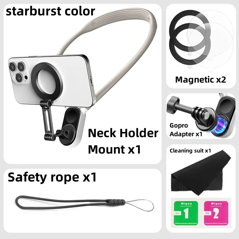 Magnetic Neck Holder Mount Necklace for Mobile Phones | 360° Adjustable POV Stand for iPhone & Android | Hands-Free Smartphone Accessory