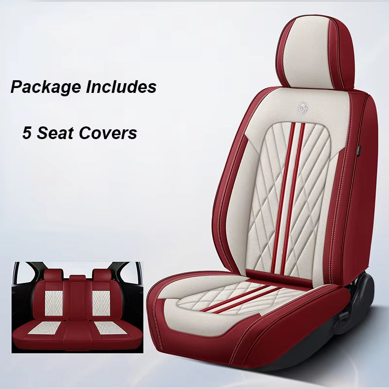 Premium Universal Leather Car Seat Covers - Full Set for Hyundai Solaris, Lancer X, Tiguan, HB20, Peugeot 508 | Stylish Auto Interior Accessories for Women