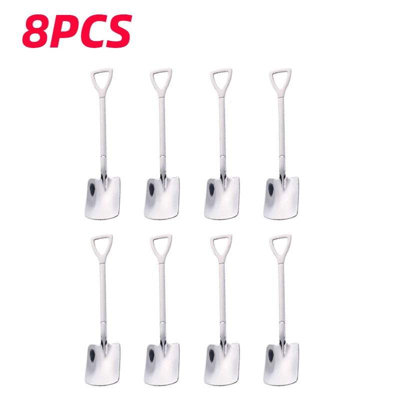 4/8PCS Stainless Steel Shovel-Shaped Coffee & Tea Spoons – Creative Ice Cream & Dessert Cutlery Set