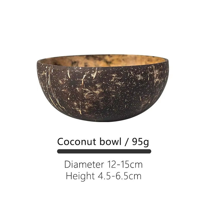 Handmade Natural Coconut Bowl & Spoon Set | Eco-Friendly Wooden Tableware for Rice, Ramen, Salad & Desserts