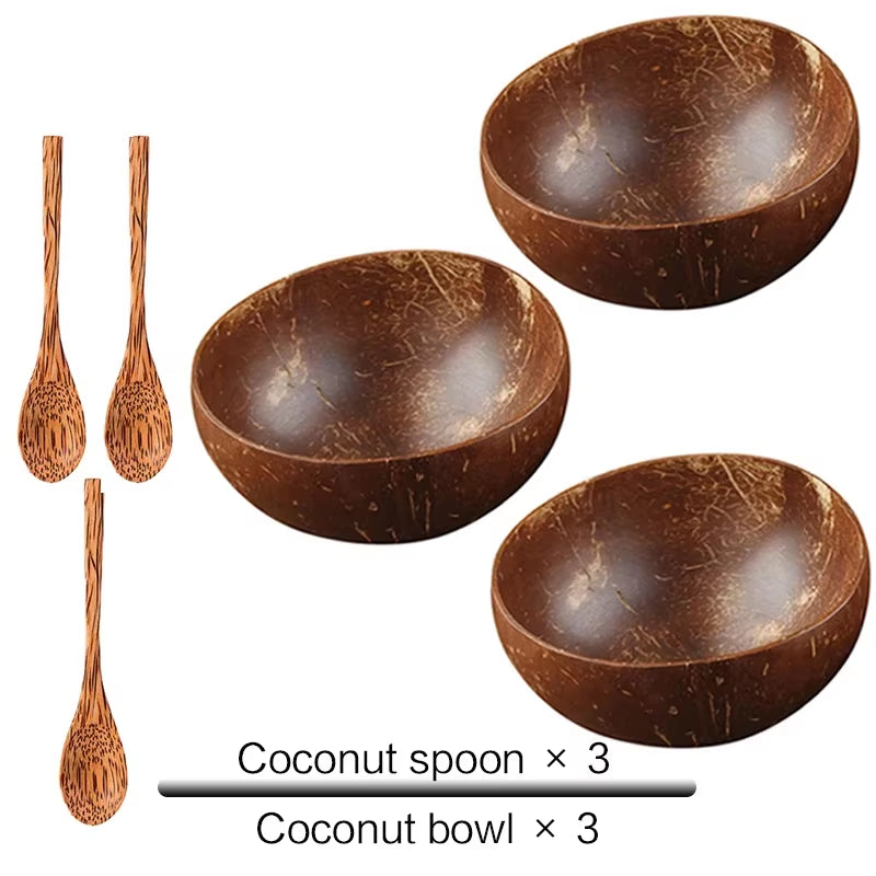 Handmade Natural Coconut Bowl & Spoon Set | Eco-Friendly Wooden Tableware for Rice, Ramen, Salad & Desserts