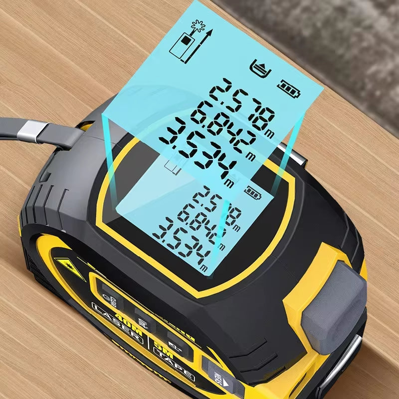 3-in-1 Laser Tape Measure | High-Precision Digital Laser Distance Rangefinder with Infrared and Cross Marking Line