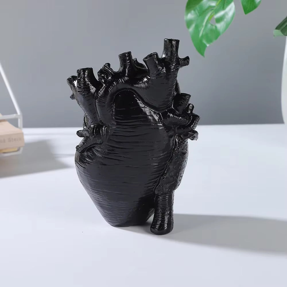 Modern Heart-Shaped Resin Vase | Black & White Minimalist Home Décor