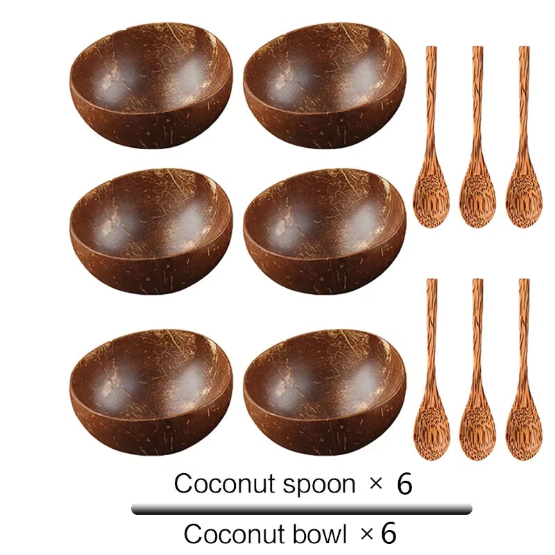 Handmade Natural Coconut Bowl & Spoon Set | Eco-Friendly Wooden Tableware for Rice, Ramen, Salad & Desserts