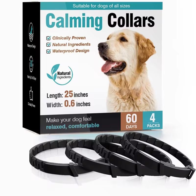 3/4 Pack Dogs Calming Pheromone Collars | Relieve Anxiety for Pets | Adjustable Comfortable Collar for Puppy, Kitten, Large Dogs