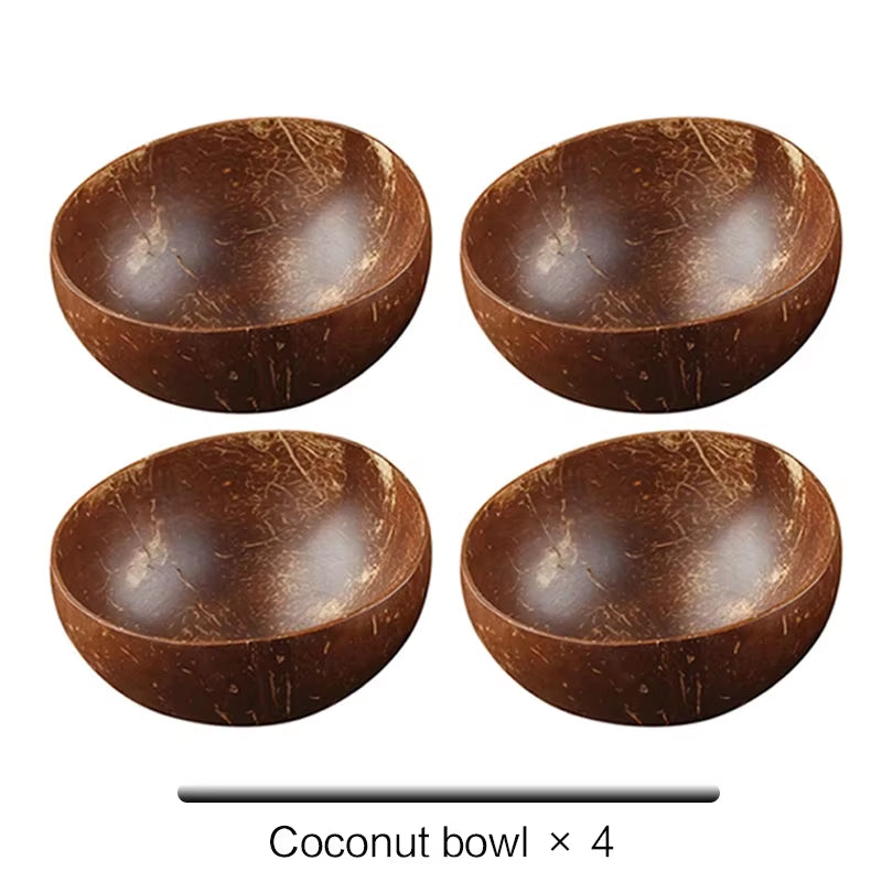 Handmade Natural Coconut Bowl & Spoon Set | Eco-Friendly Wooden Tableware for Rice, Ramen, Salad & Desserts