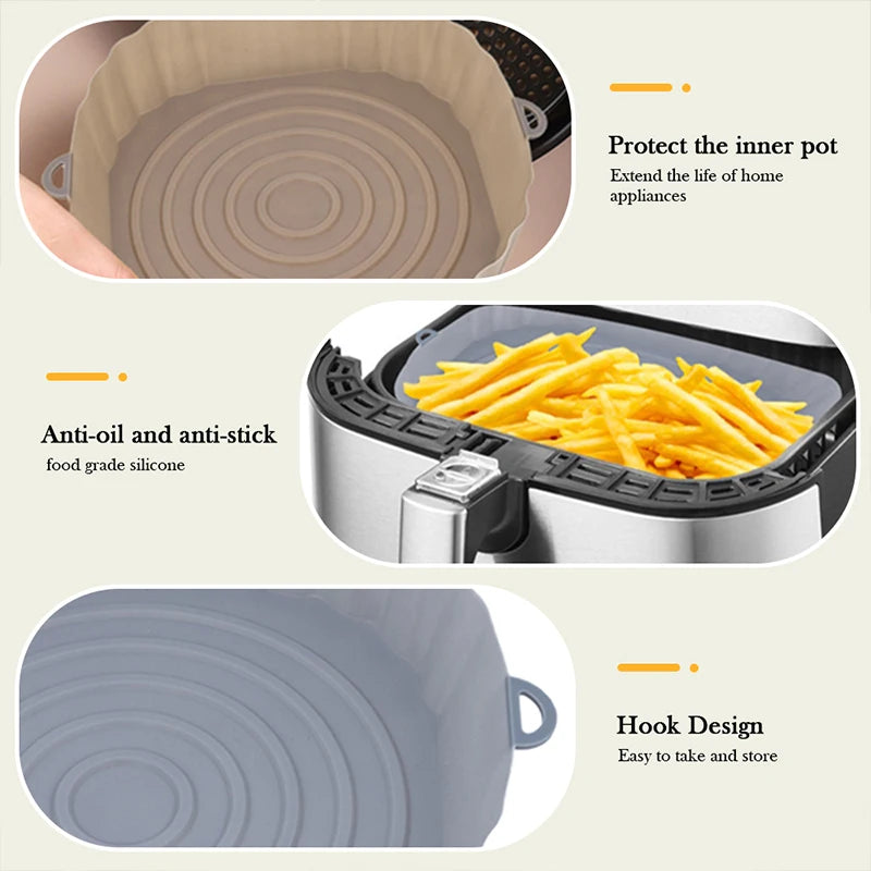 Reusable Air Fryer Silicone Pot | Non-Stick Baking Tray & Basket for Oven, Pizza, Fried Chicken & Grilling