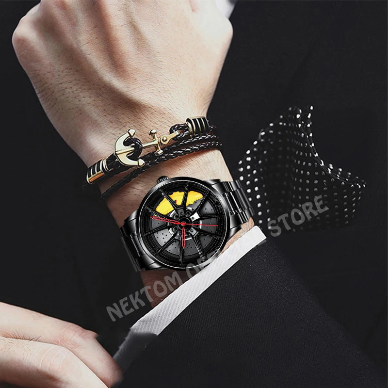 NEKTOM Men's Luxury Sports Watch | Car Rim Hub Wheel Design – Waterproof Quartz Wristwatch for Racing Enthusiasts