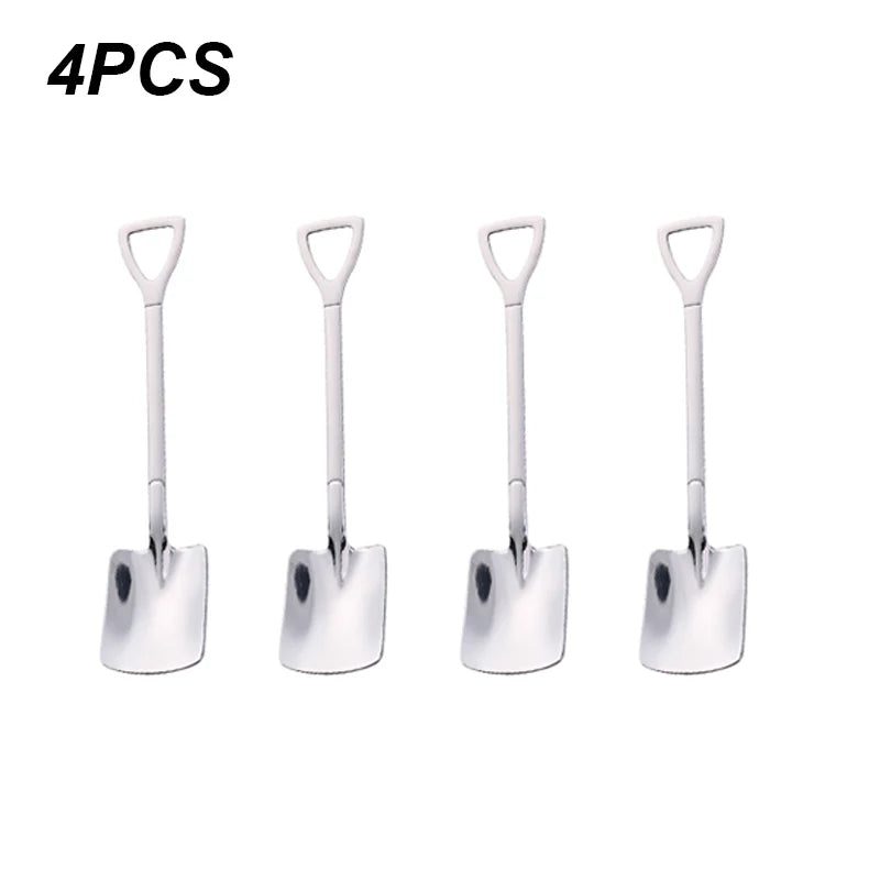 4/8PCS Stainless Steel Shovel-Shaped Coffee & Tea Spoons – Creative Ice Cream & Dessert Cutlery Set