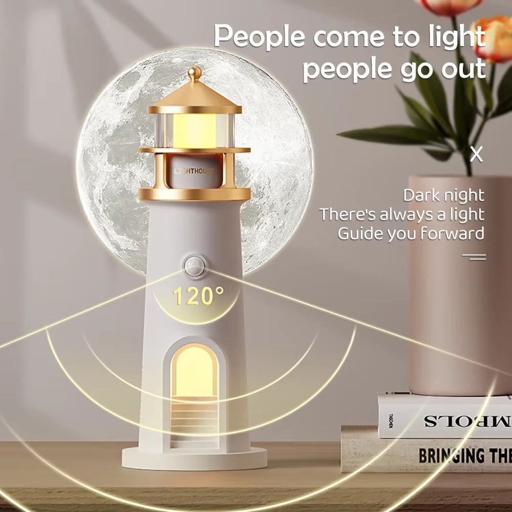 ✨ Moonlight Projection Lighthouse – Motion Sensor, Dimmable Night Lamp with Bluetooth Speaker | Relaxing Ambience, Music & Timer | Perfect Christmas & Birthday Gift!