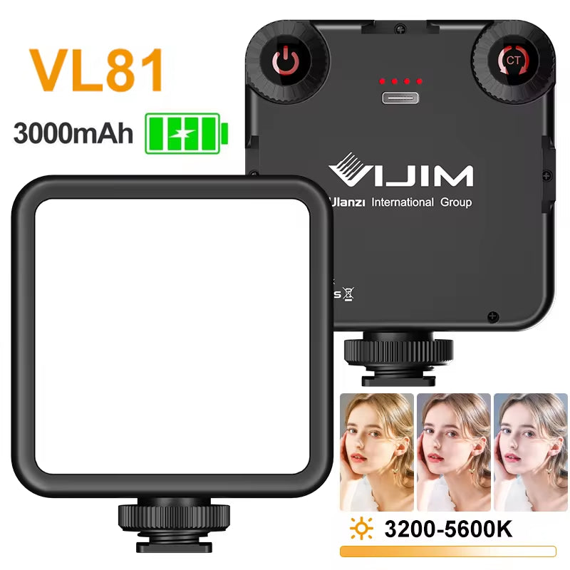 VL81 LED Video Light | 3200-5600K Adjustable Mini Vlog Fill Light – 3000mAh Rechargeable Panel for Photography & Video