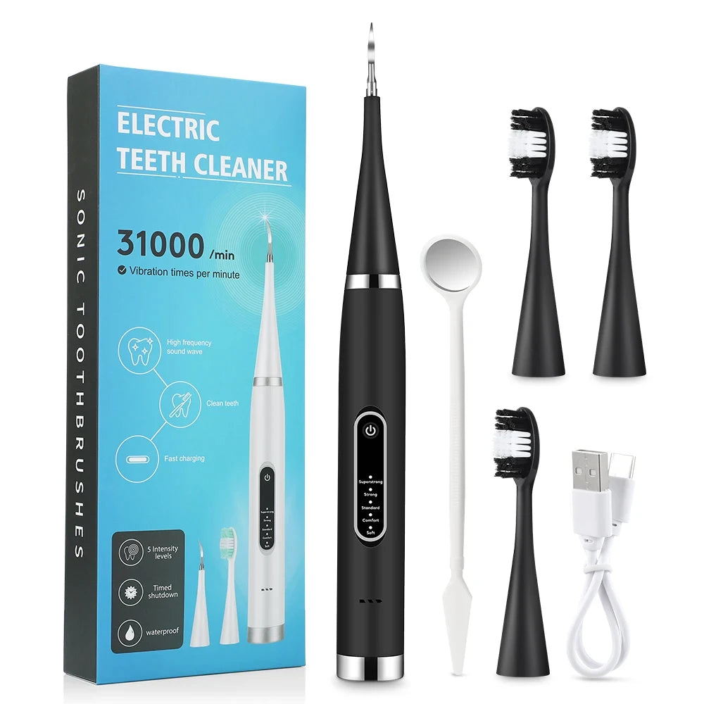 Electric Teeth Whitening & Plaque Removal Kit | Dental Calculus Scaler Sonic Tooth Cleaner | Tartar, Coffee Stain, & Plaque Remover